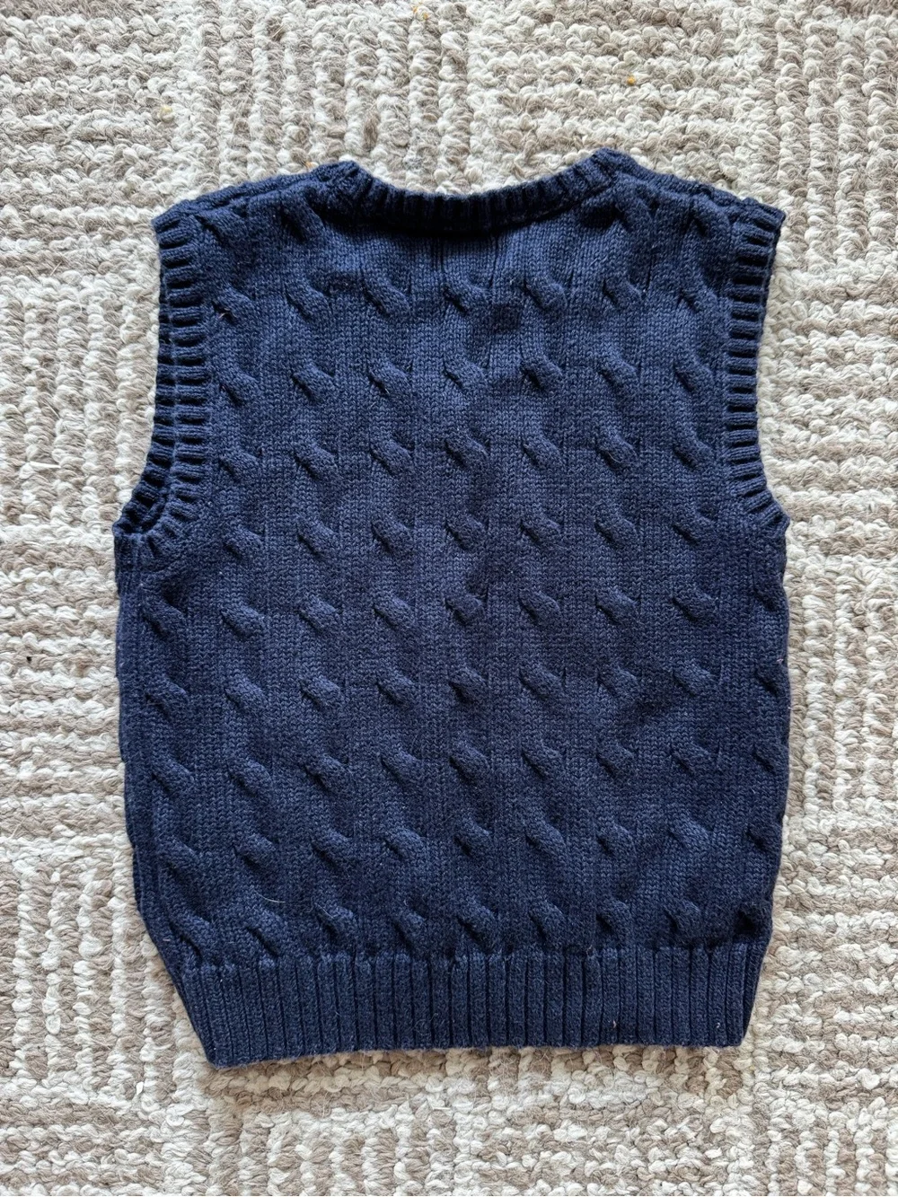 Baby Ralph Lauren Cotton Navy Cable Knit V-Neck Sweater Vest Red Pony Preppy